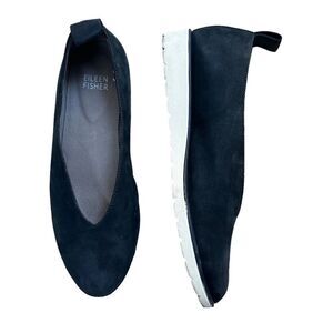 EILEEN FISHER Suede Leather Humor Wedge Ballet Flat Slip-On Navy-Blue Size 6.5